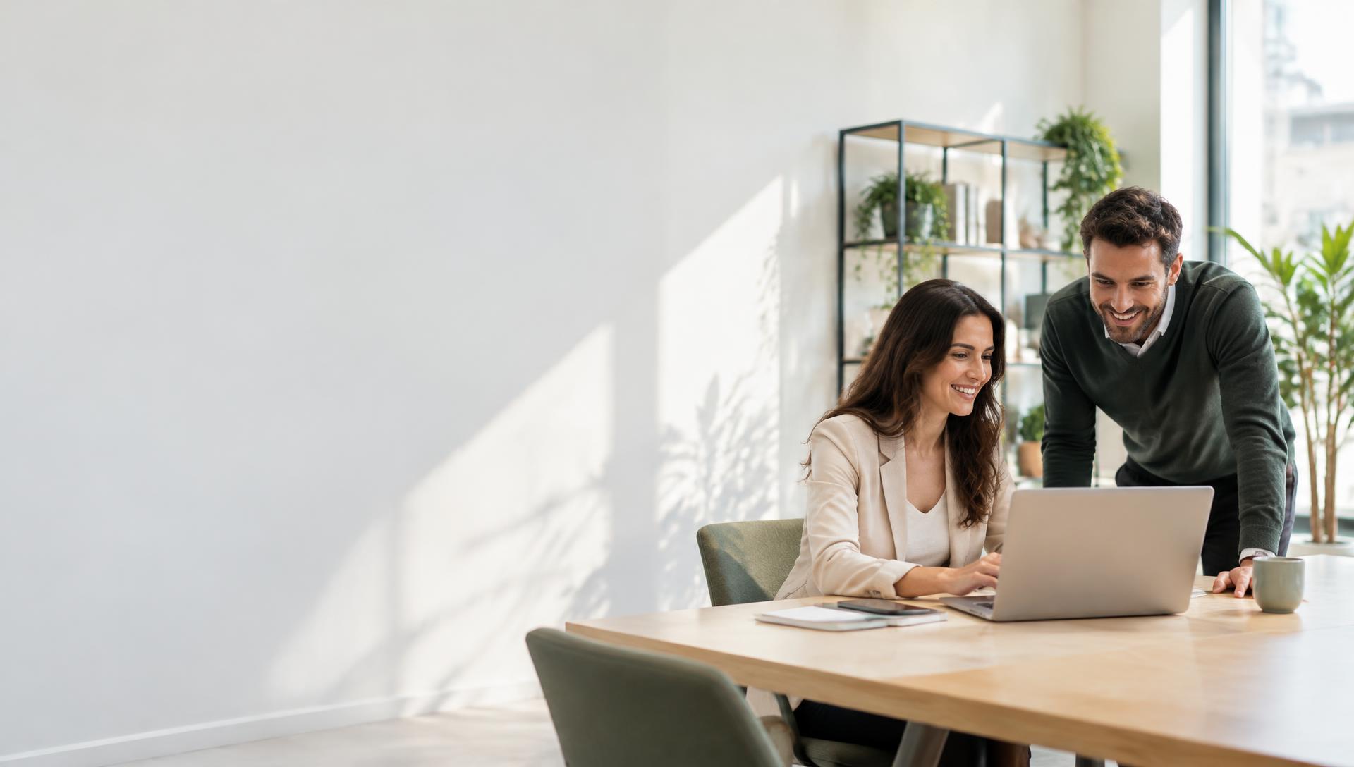 Equipo comercial trabajando con su CRM en una oficina